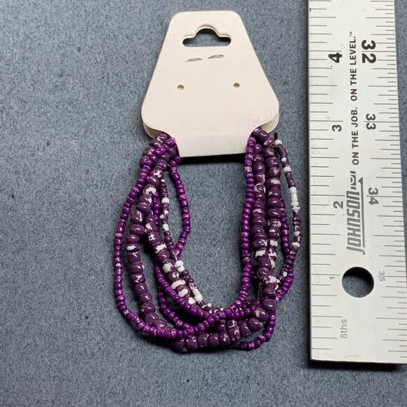 Magenta Seed Bead Stretch Bracelets Lot of 6 Purple Marbled White Bold Vintage - Picture 3 of 3
